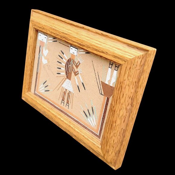 Navajo Sand Art "Rainbow Yei" By Lester Johnson In Oak Frame 7.5" - Picture 7 of 9